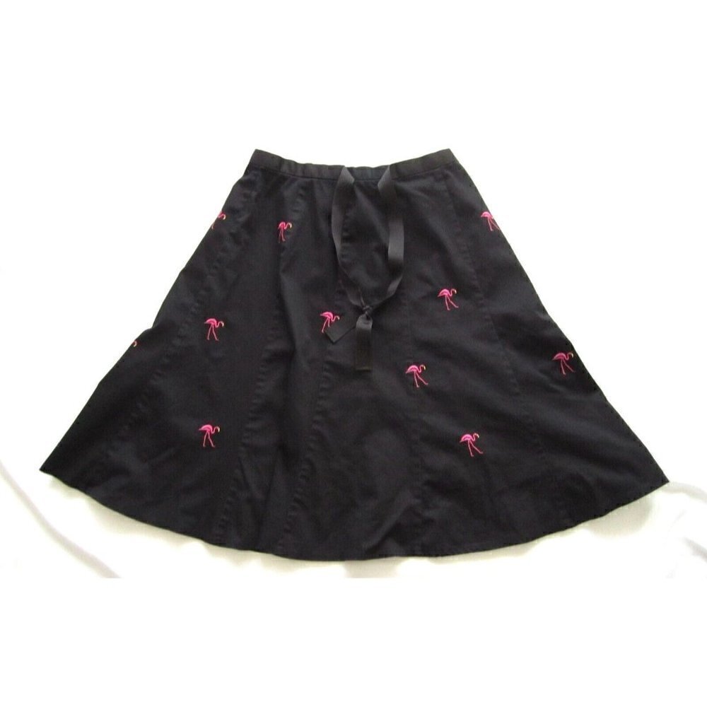 Women Wildlife New York Embroidered Pink Flamingos Skirt Sz 6 (Made in USA) WK16